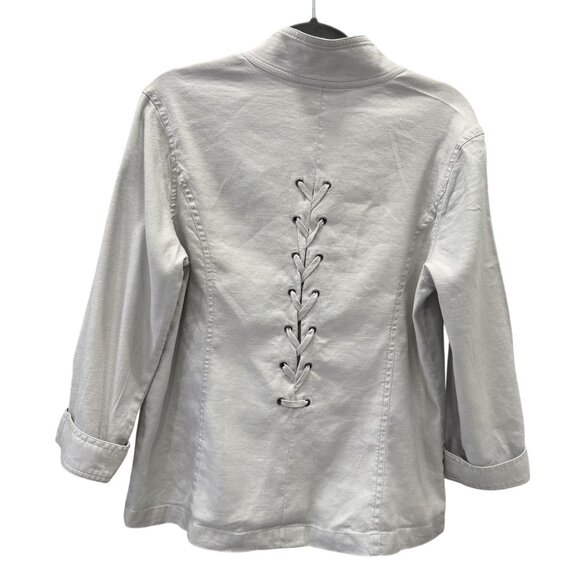 Bella Colori Light Gray Linen Blend  Jacket Lace-Up Back Detail - Womens Small - Picture 3 of 7